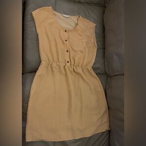 Maison Jules Mustard Stripe DRESS womens size M Elastic waist Sleeveless